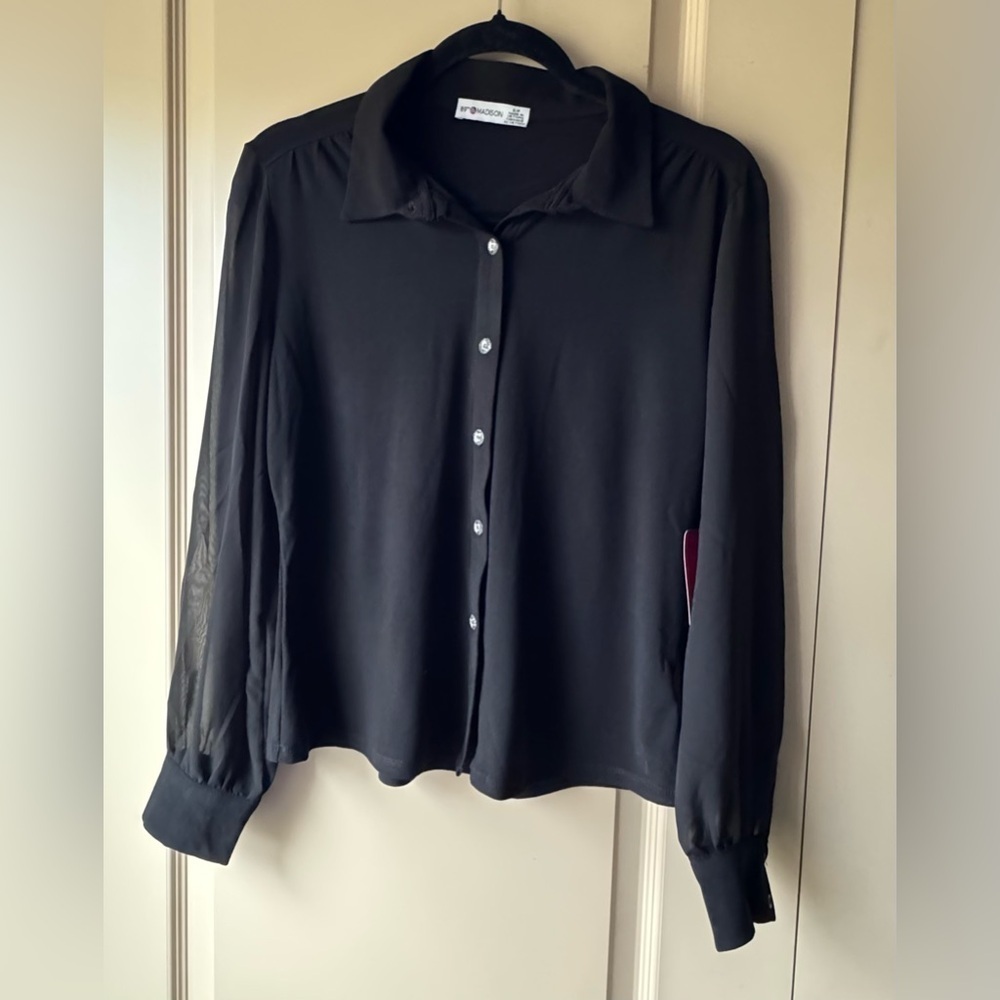 89th & Madison Black Button-Down Shirt Size Sp